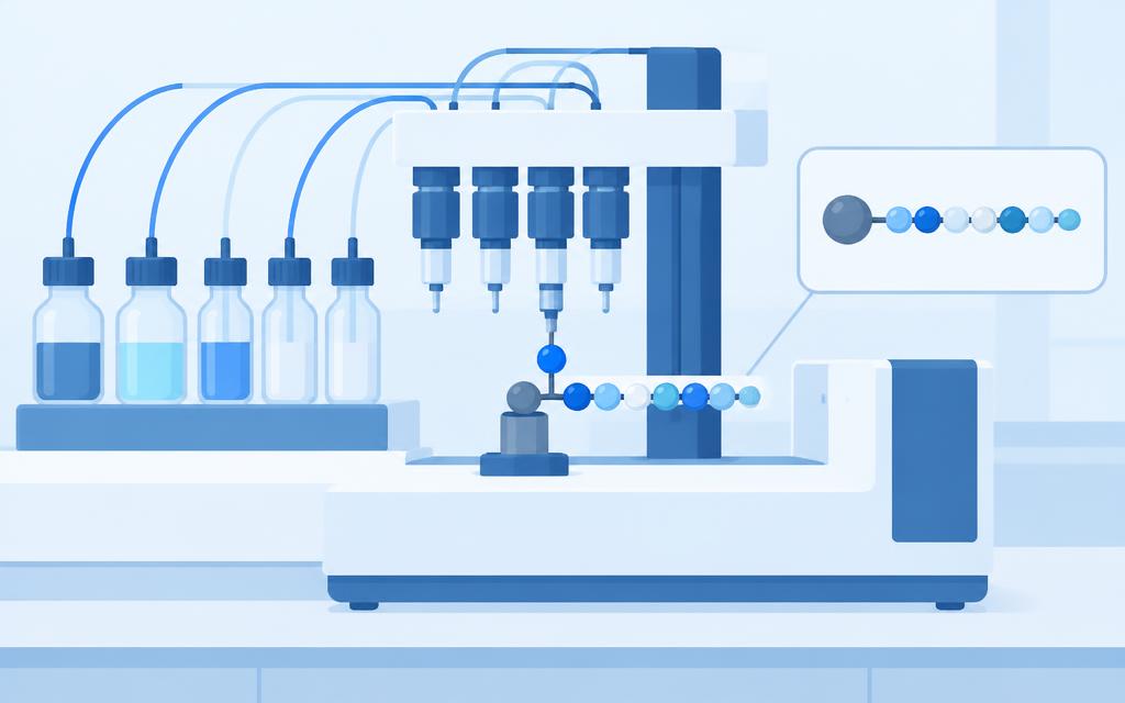 Peptidesynthesizer bouwt een keten van aminozuren